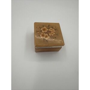 Vintage Italian Pink Alabaster Hinged Trinket Box With Hand Painted Floral Desig